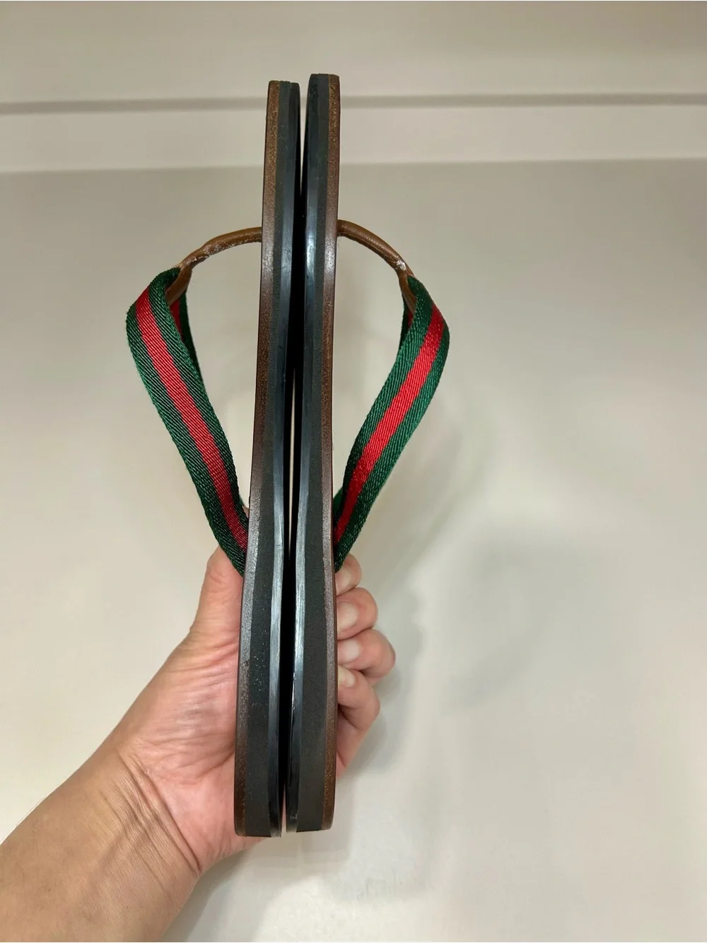 Gucci Web Leather Sandal Stripe Flip Flop Flat Authentic